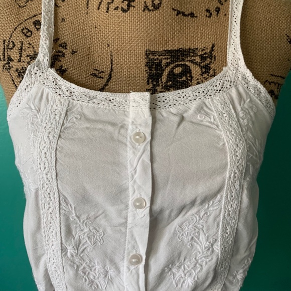 White Peasant Crop Top Blouse Vintage Inspired - Picture 3 of 5